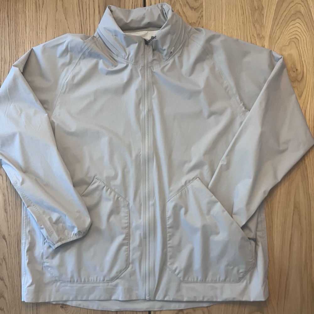 Merrall Mens XL Windbreaker Light Gray Pockets Hidden Hood Outdoor Jacket‎